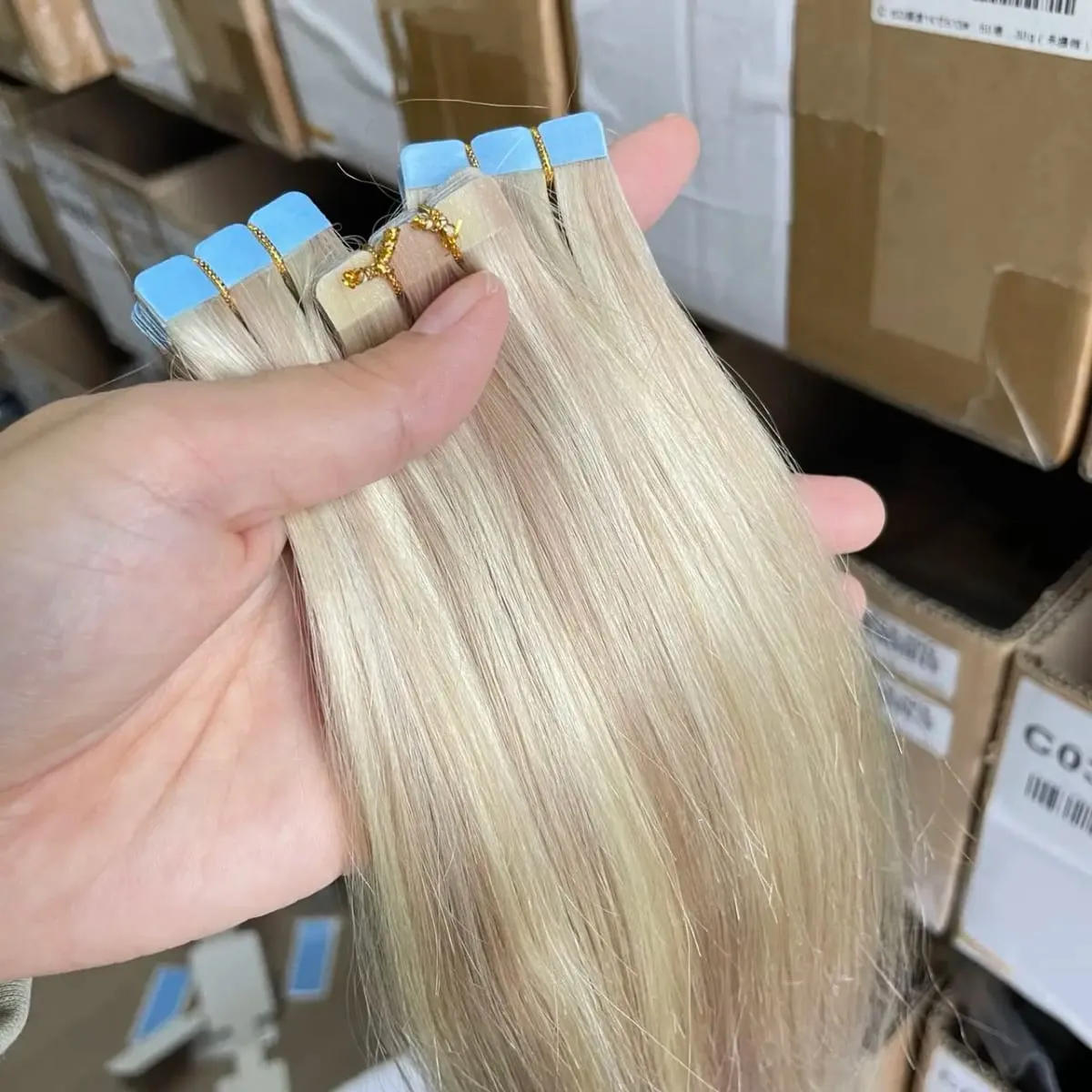 Highlight Blonde Mini Tape Hair Extension Straight 12-24 Inches Seamless Tape Human Hair 10pcs/pack