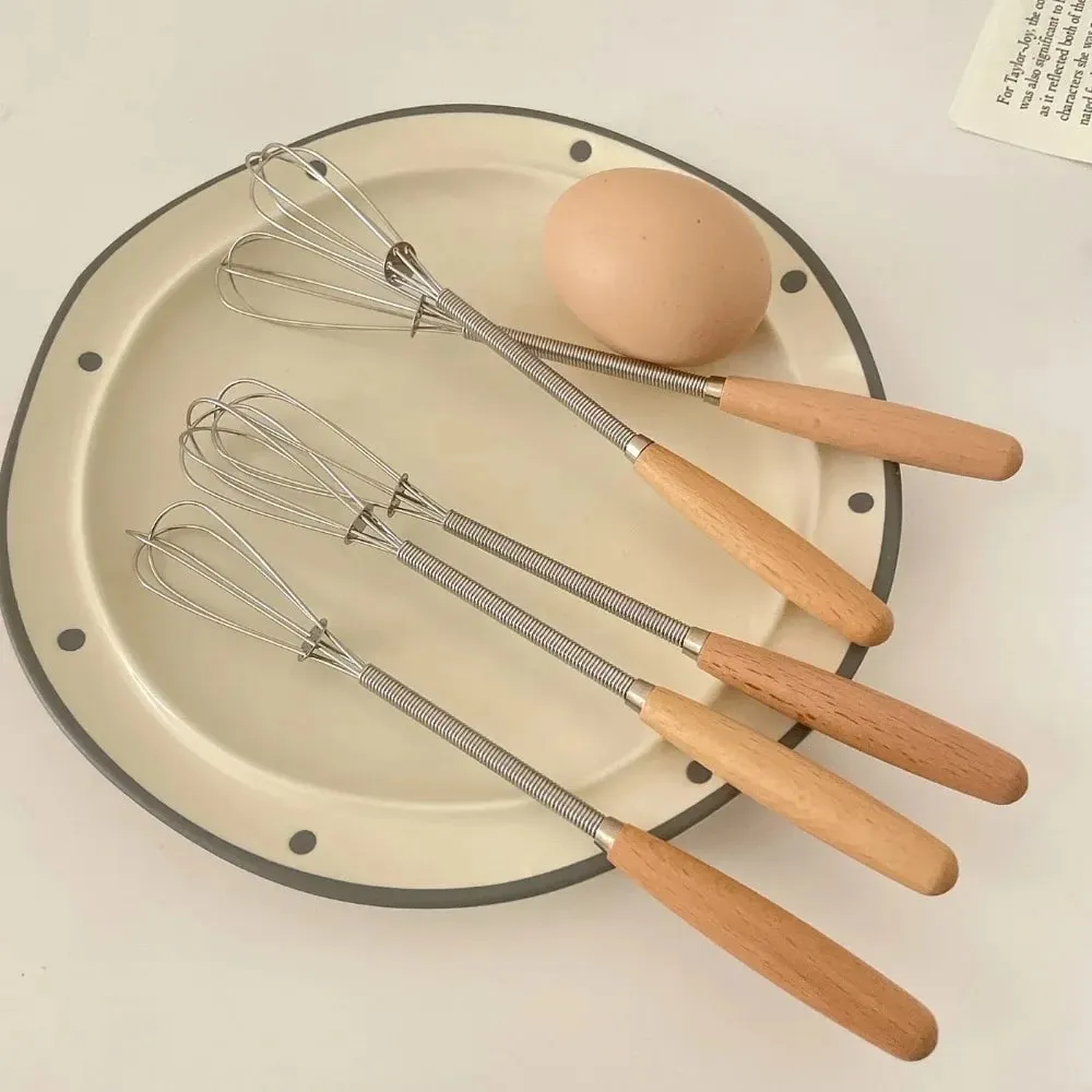 Multifunction Stainless Steel Egg Beater Wooden Handle Useful Mini Egg Whisk Portable Manual Egg Beater Baking — image 6