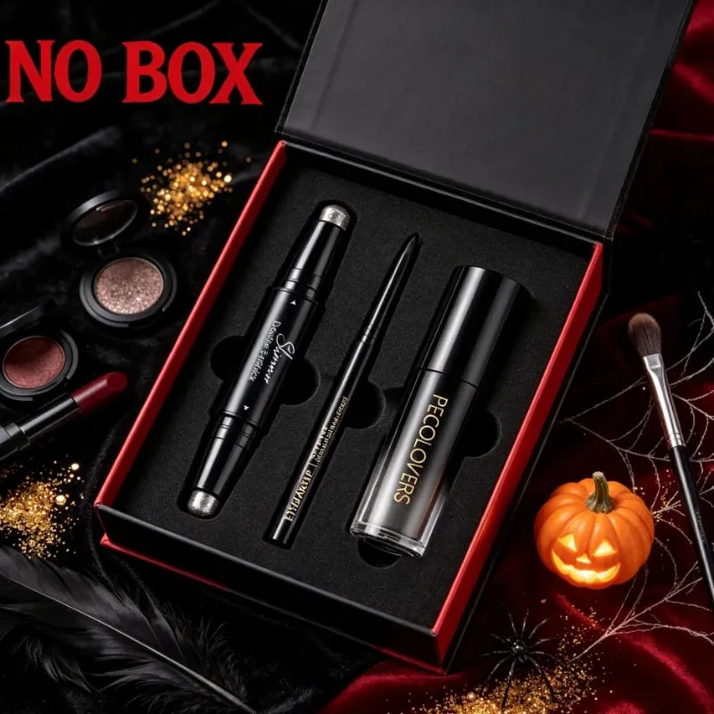 3pcs/SET Black Series Makeup Set Matte Waterproof Lipstick Black Waterproof Eyeliner Eyeshadow Pen Perfect for Halloween