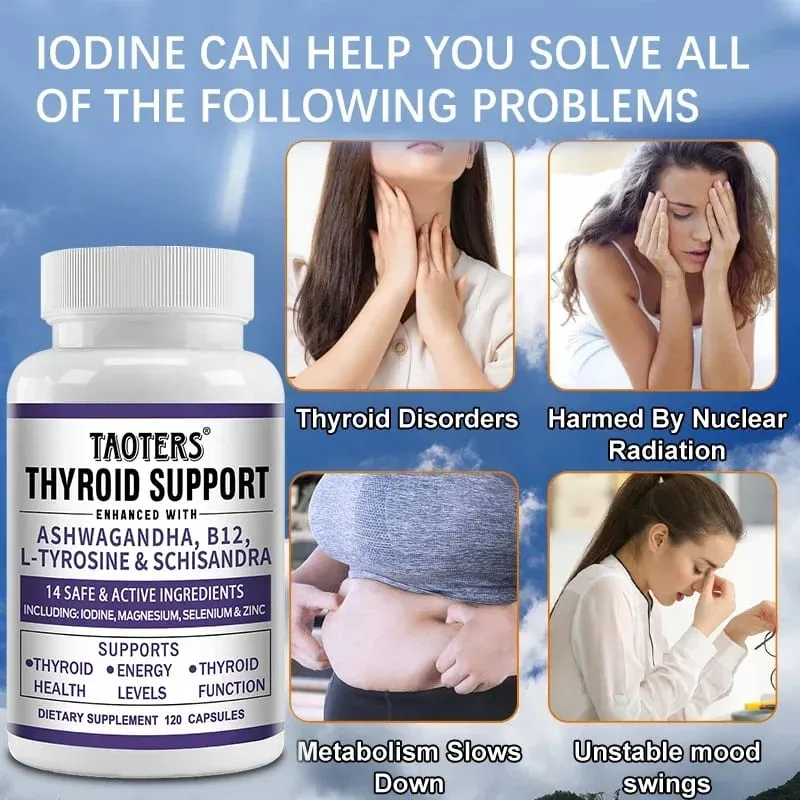 Thyroid Support with Iodine - 120 Capsules (Non-GMO)Energy & Focus & Boost Metabolism - Thyroid Health Supplement