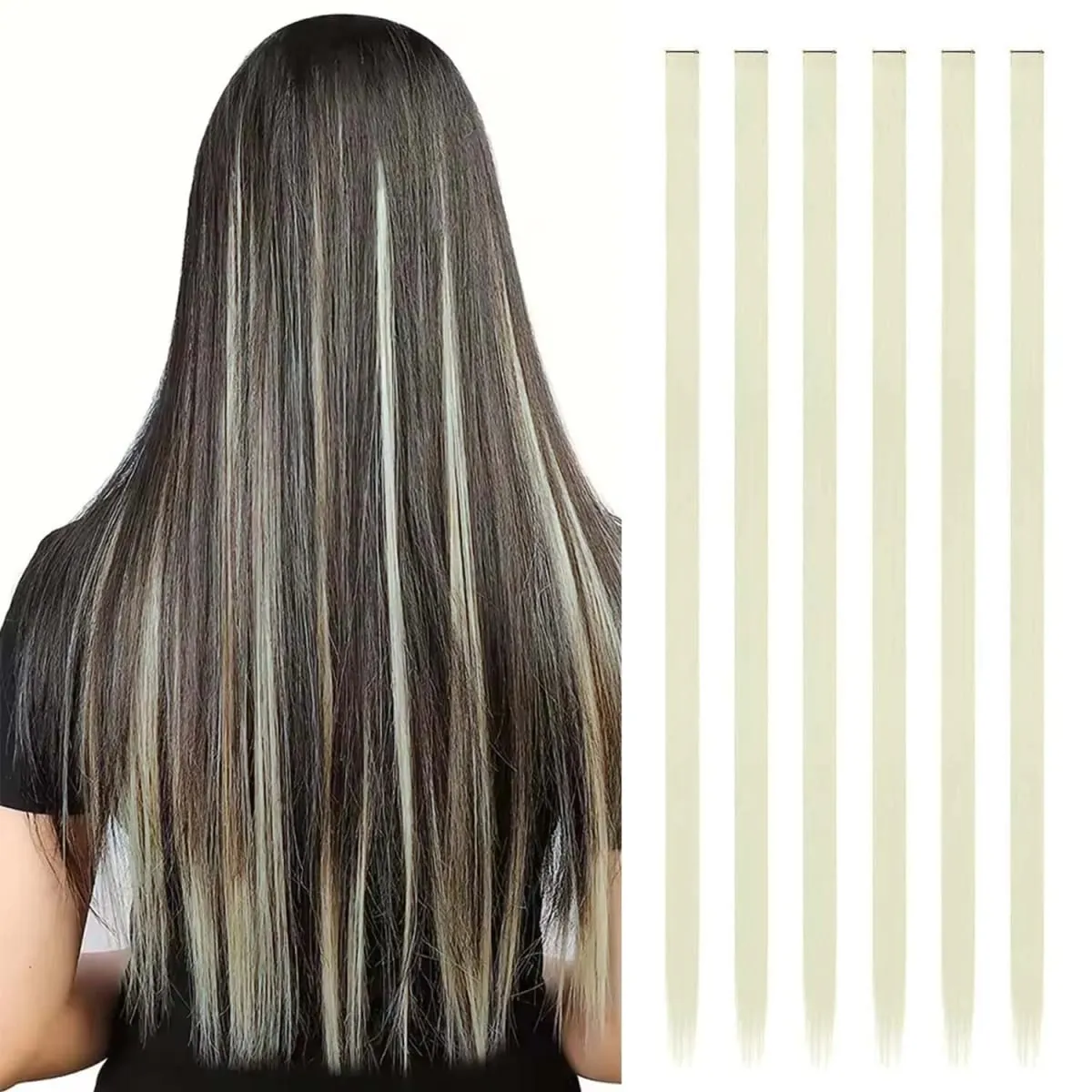 6 pçs extensões de clipe sintético 24 Polegada extensões de cabelo colorido destaques festa longo em linha reta hairpieces para mulheres crianças menina — image 10