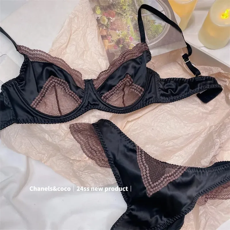 Kawaii Cutout Bra Set | A-Cup Push-Up Magic | Sakura Lace Edging | Japanese Slimming Bralette with Pads Sex AB Cup Bras — image 8