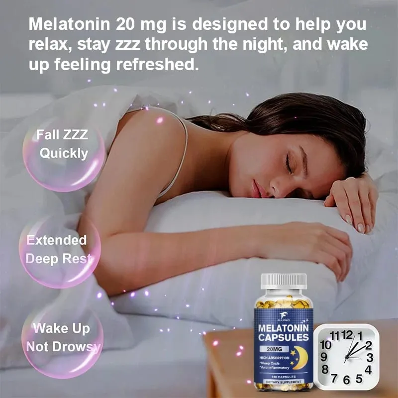 Suplemento dietético para sono de melatonina 20mg 120 cápsulas com sabor de morango contém melatonina - sono saudável — image 5