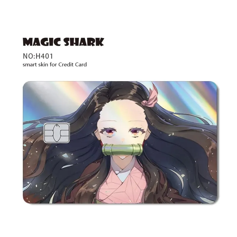 Magic Shark Demon Slayers Anime Cool Shinny Holographic Laser Skin Cover Sticker Film for Debit Credit Card