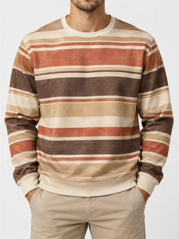 Men's Vintage Striped Crewneck Sweatshirt Casual Long Sleeve Pullover Color Block Autumn Streetwear Everyday Fashion Classic Top