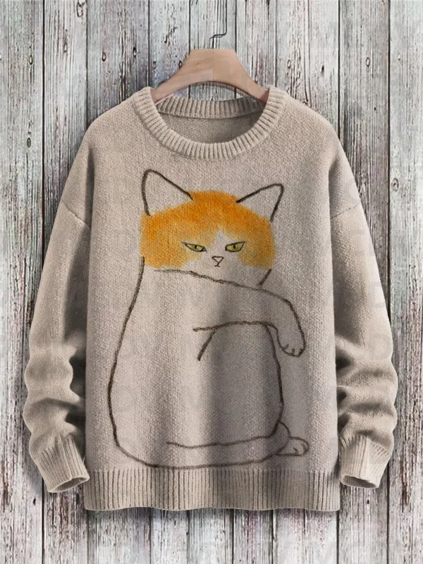 Cute Black Cat Flower Birds Art Pattern Print Casual Knit Pullover Sweater Classic Sweater Men's For Women's Pullover — image 5