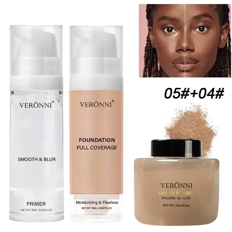 3pcs Beginner Face Makeup Kit-Matte Foundation Makeup Hydrating Primer Oil-Control Loose Powder Full Coverage Face Concealer — image 8