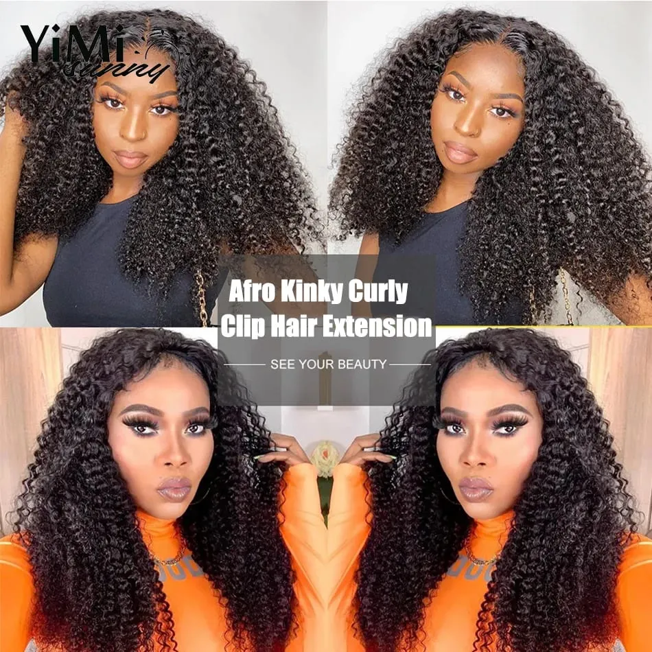 4B 4C Afro Kinky Curly Clip In Hair Extensions Mongolian Kinky Human Hair Clip Ins Extension 120G Full Head Add Volume and Long — image 6
