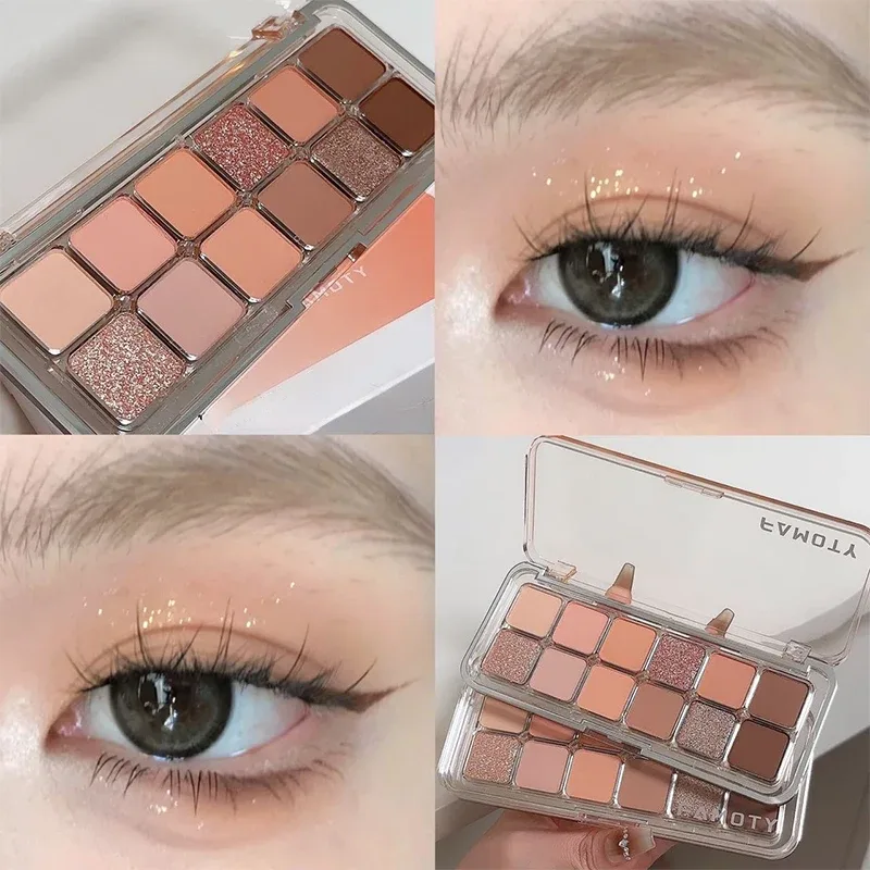 Palet Eyeshadow Matte Saturasi Rendah 12 Warna Teh Aprikot Warna Bumi Riasan Mata Matte Pearlescent Tahan Lama untuk Penggunaan Sehari-hari — image 9
