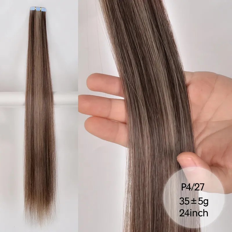 Tape In Straight Synthetic Hair Extensions Invisible Hand Tied Tape in Hair Natural Skin Weft Seamless Double-sided Adhesiv — image 22