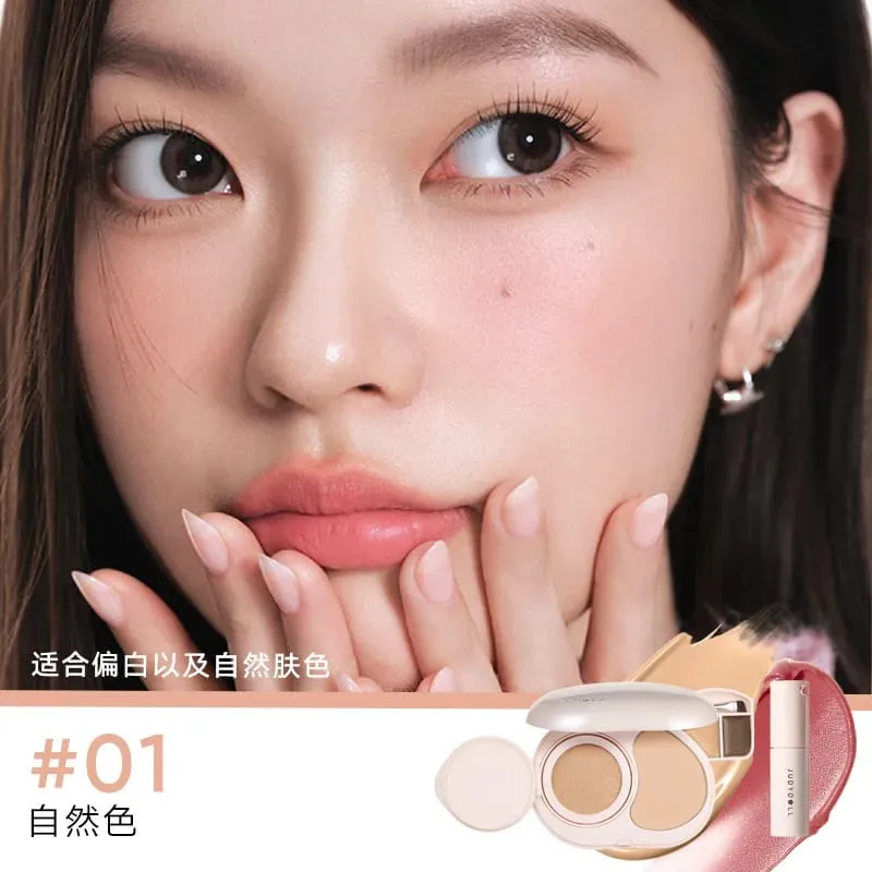 Judydoll Facial Air Cushion Setting Powder Makeup Palette Concealer Blush Lipstick Multi-use Portable Small Pink Compact Makeup
