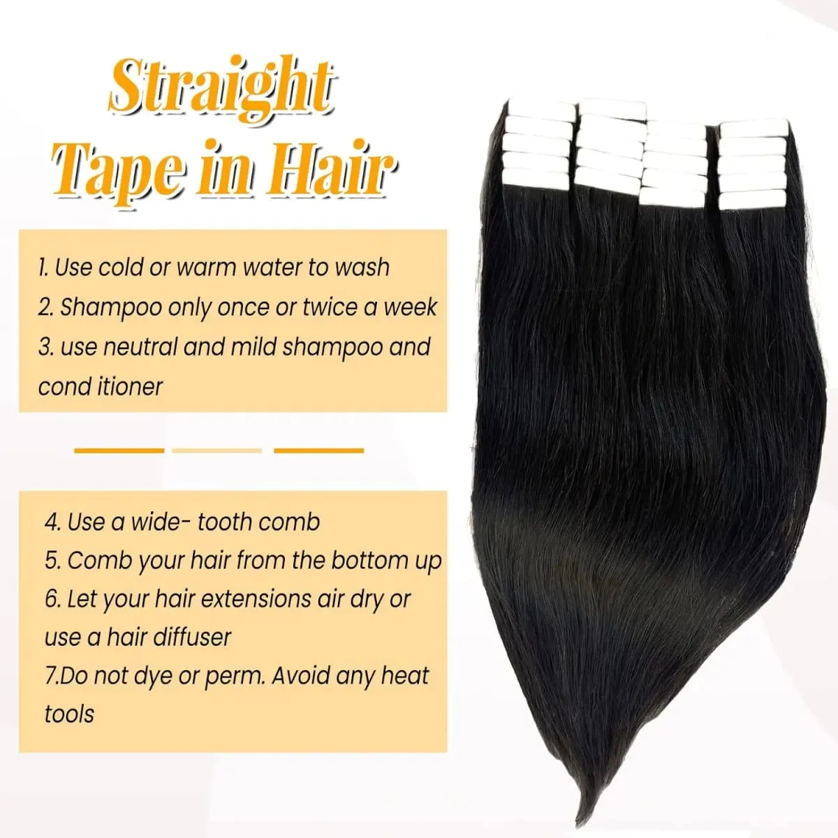 Straight Tape in Hair Extensions Brazilian 100% Real Human Hair Adhesive Invisible Glue Natural Black Tape ins Hair For Women 20Pcs/50g — image 4