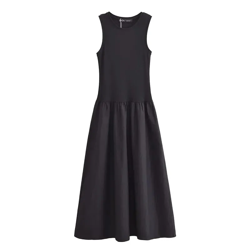 Women's Black Long Dresses 2025 Spring Sleeveless Elegant Dresses Fashion Casual Vintage Party Khaki Dresses Vestidos