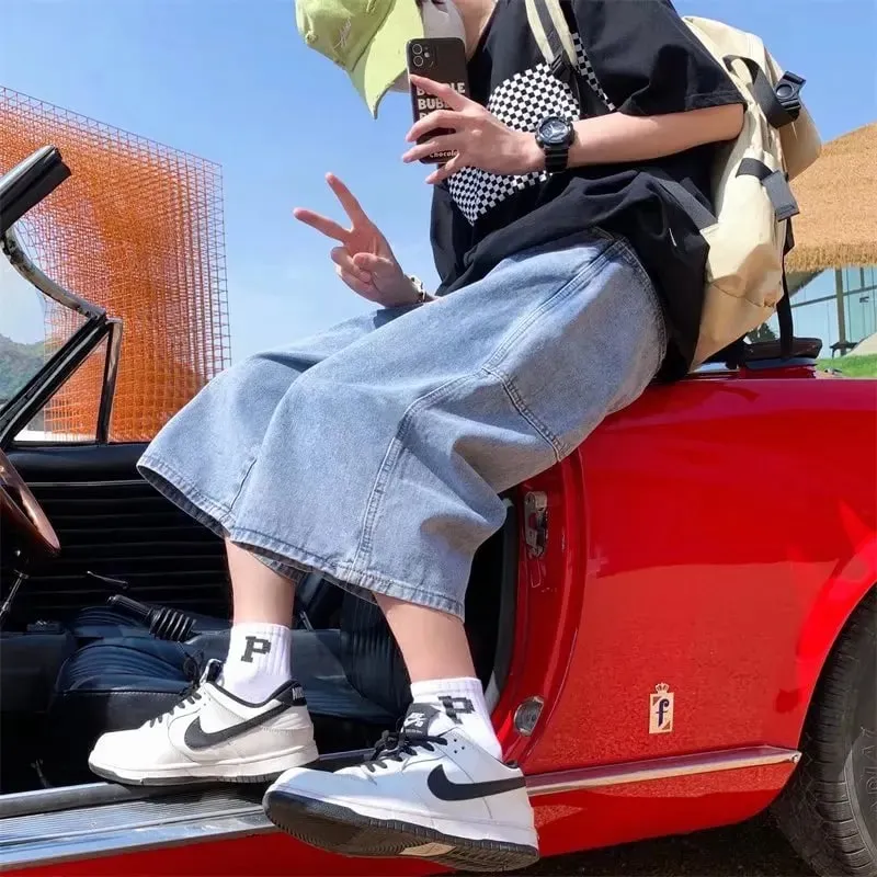 Jeans Pants Men Summer Short Jeans Big-Pockets Breeches Hip Hop Streetwear Baggy Denim Shorts Casual Wide-Leg Capris Pants — image 6