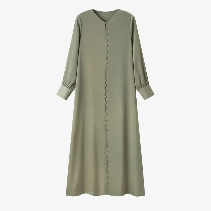 AS SS26 lätt satin boll knappar klänning lätt super bekvämt tyg dressade kvinnokläder — image 9