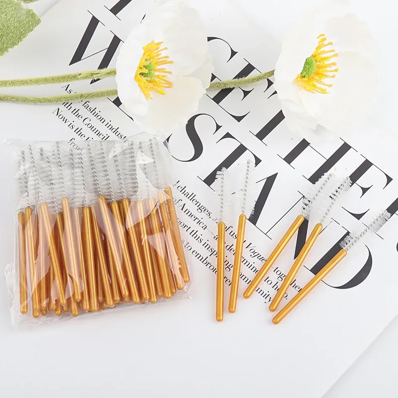 50pcs Disposable Golden Rod Eyebrow Eyelash Brushes Mini Mascara Wands Comb Eyelash Extension Applicator Beauty Makeup Tools