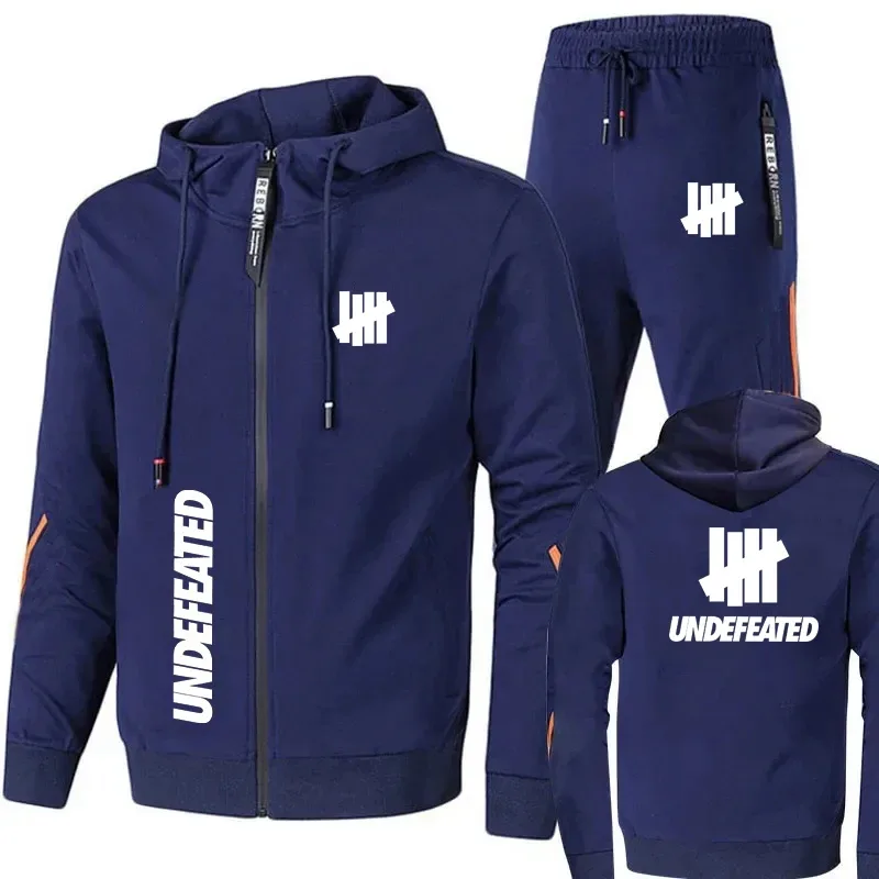 Men's 2 Piece Tracksuit Black UNDEFEATED Graphic Print Full Zip Hooded Sweatshirt and Drawstring Sweatpants Streetwear Hip Hop C — image 6