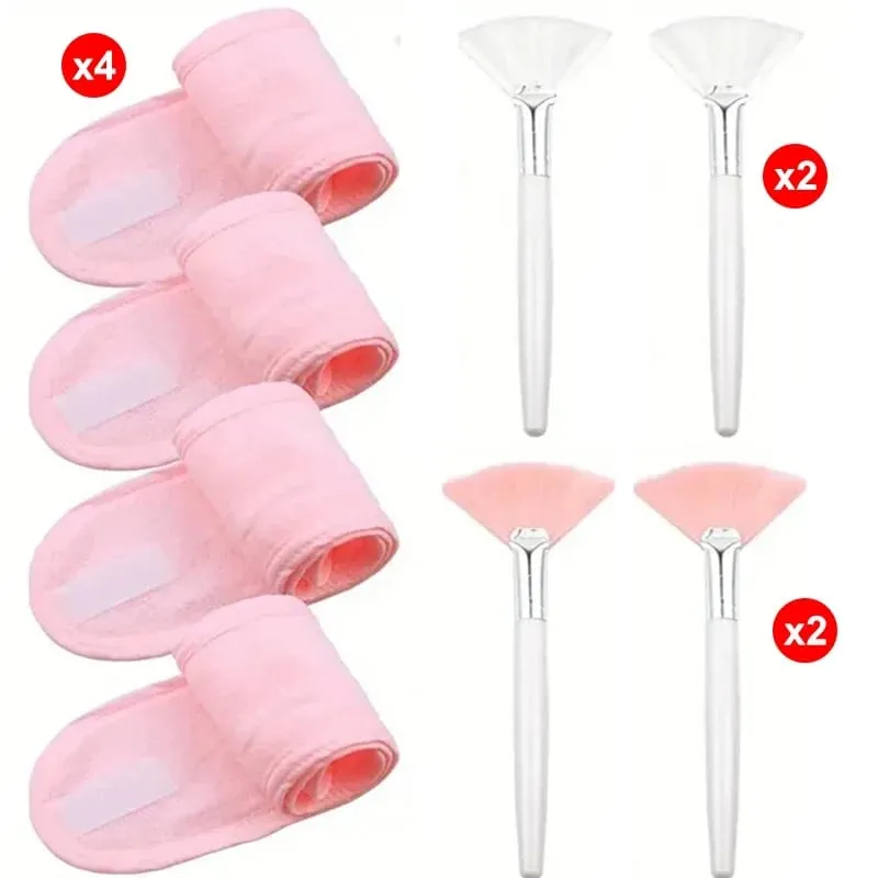 8pcs/set Facial Brushes Fan Makeup Brushes Soft Portable Mask Brushe Spa Headband Stretchable Hair Wrap Skincare Makeup Tools