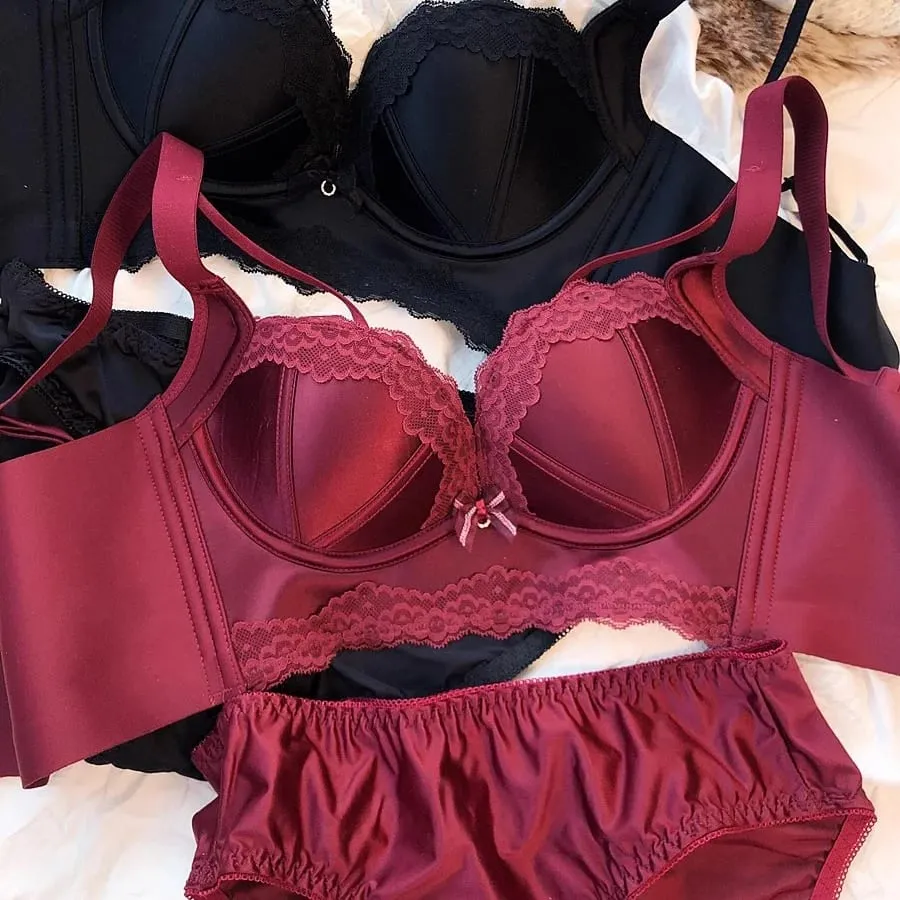 Trådfri Bomuld Tyk Push Up BH Trusser Blonde Kvinder Undertøj Sæt Retro Rød Stil Sømløs Dame Lingeri Kvinde Intimates — image 2