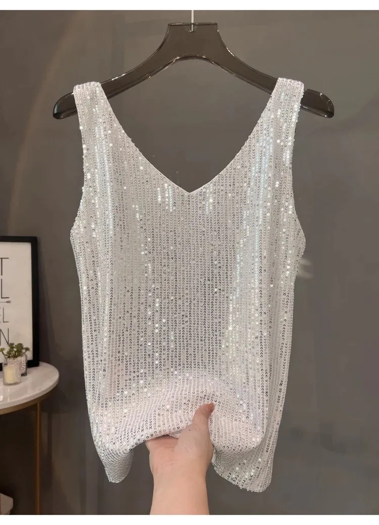 2024 New European and American Sequined V-neck Vest Worn Inside A Suit Bottoming Shirt and Worn Outside A Sparkling Top — image 15