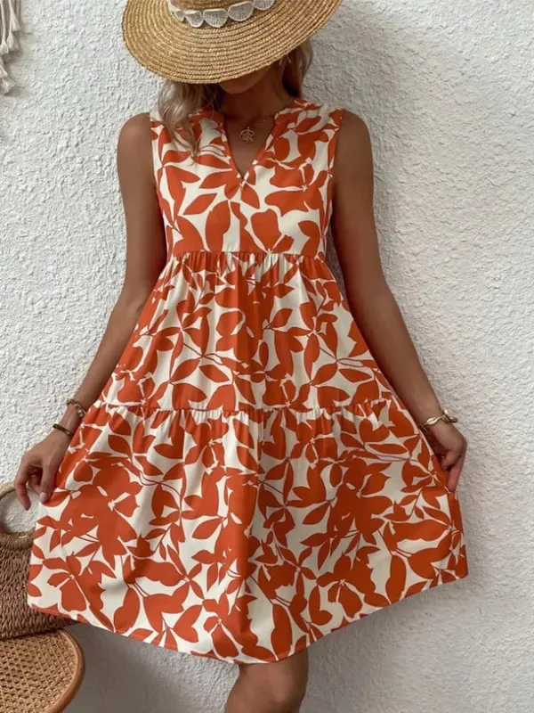 Damen Boho-Druck-Minikleid, Sommer, elegant, ärmellos, V-Ausschnitt, Rüschen, A-Linie, Tank-Kleid, lässig, locker, übergroß, Strand, Party, Sommerkleid — image 9