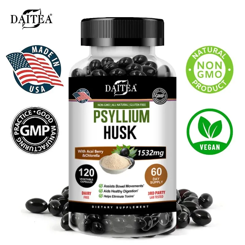 Psyllium Husk Capsules Non-GMO Gluten-free Natural Soluble Fiber Beneficial To Intestinal Digestion Detox and Bowel Health — image 2