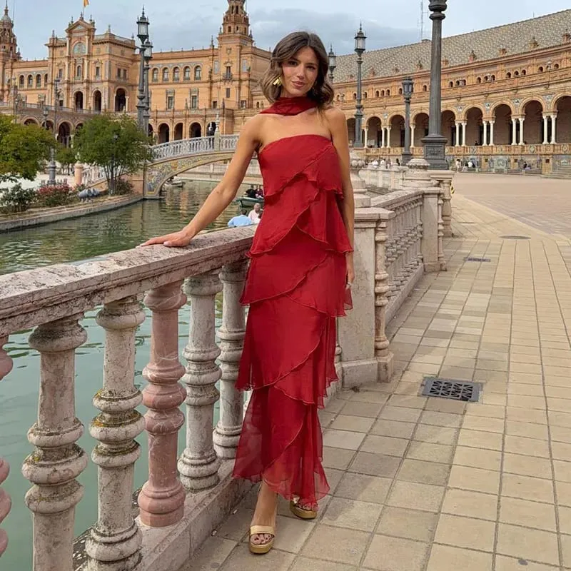 Blomstertryk Halter Neck Cutout Maxikjole Tiered Flæser Ærmeløs 2026 Sommer Kvinder Feriekjole Mode Boho Lady Vestido — image 13