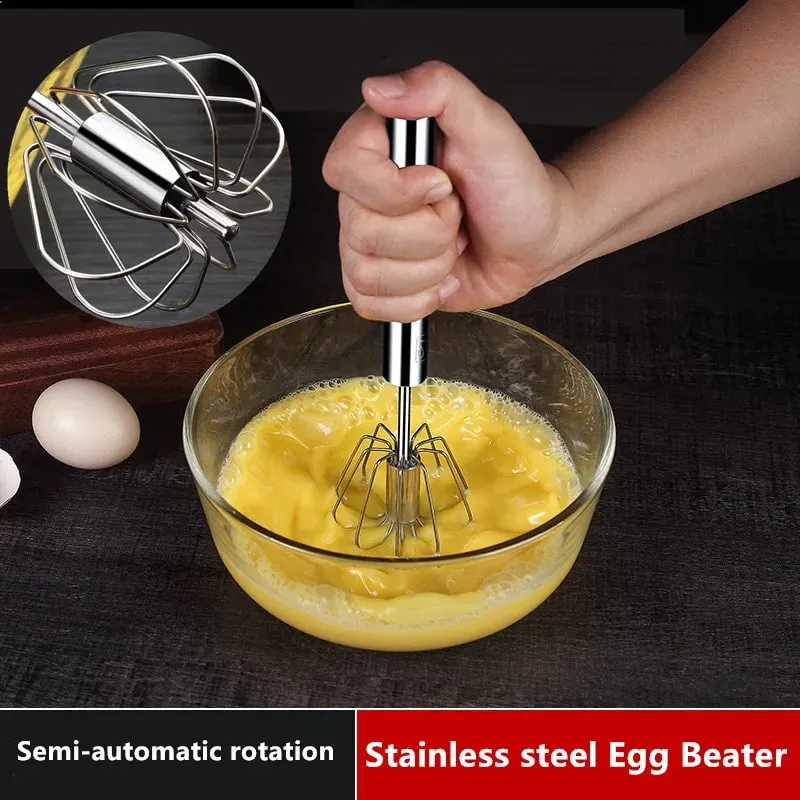 Household Semi-Automatic Rotating Egg Beater Stainless Steel Turning Cream Utensils Whisk Manual Mixer Kitchen Egg Tool — image 2