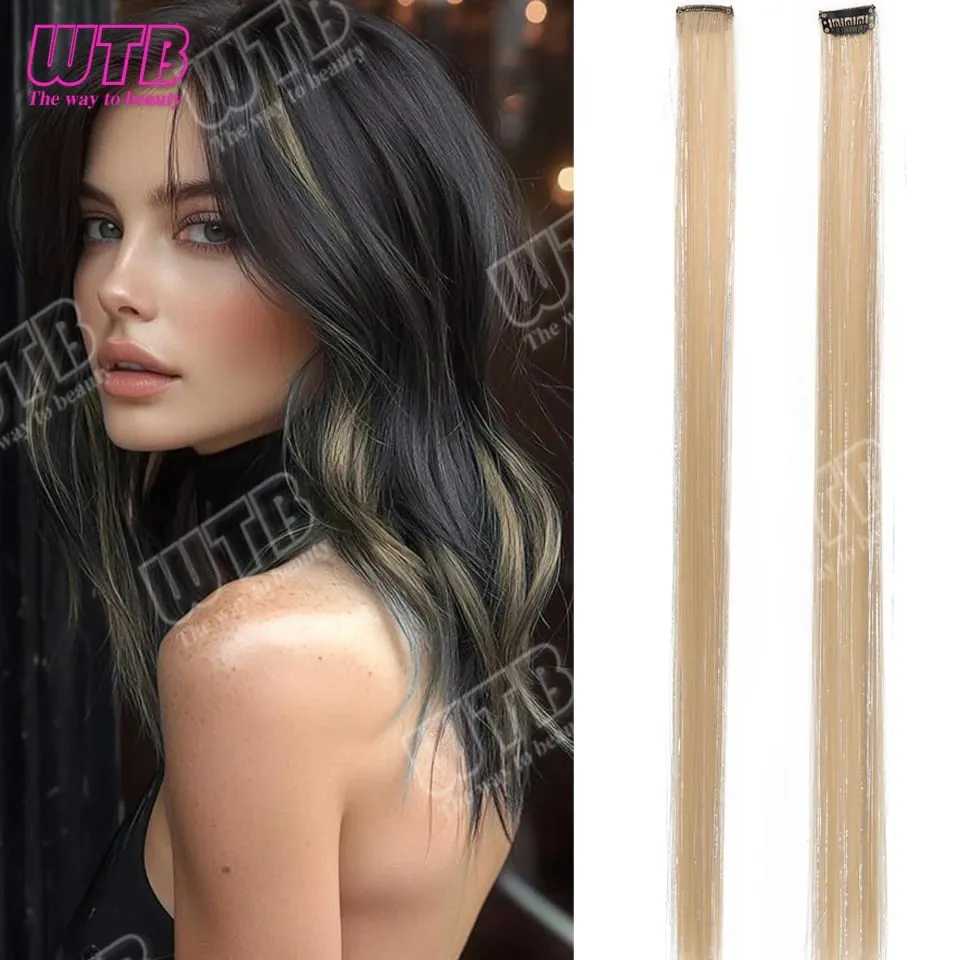 Peluca sintética de 60 cm, extensión de cabello coloreado estilo Clip BB con cable láser, adecuada para que mujeres y niñas la usen en días festivos y fiestas — image 11