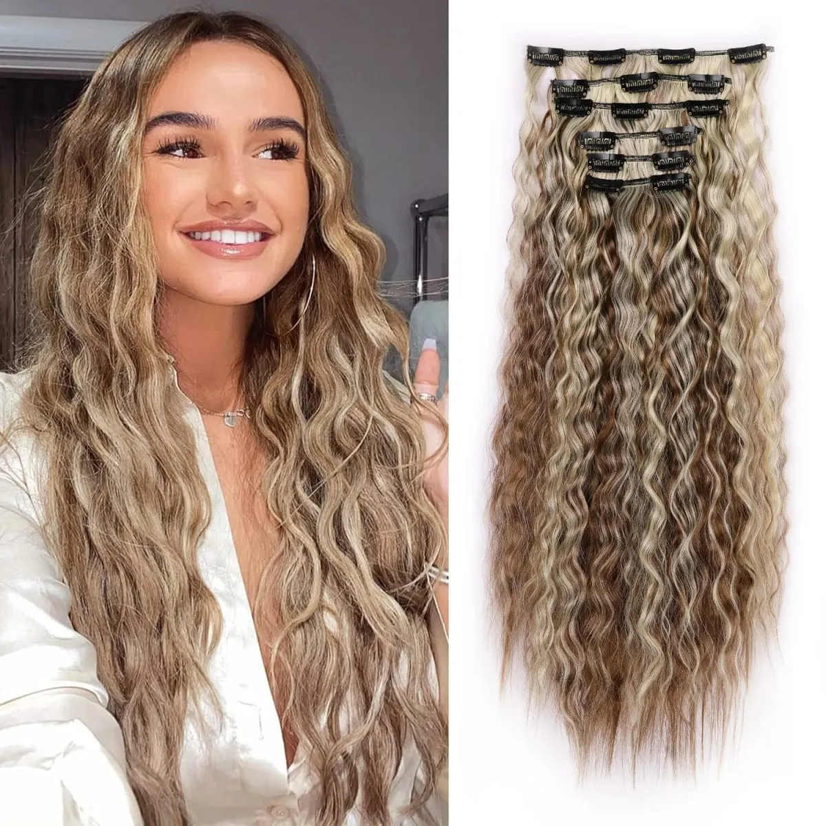 Synthetic Hair Extensions 6PCS Clip in Hair Extensions Long Straight hair extensions Natural Soft Synthetic Hairpieces for Women