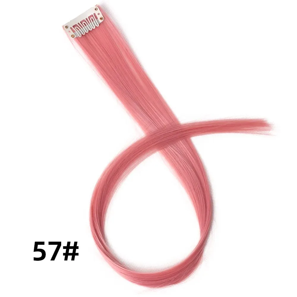 Straight Colored Hair Piece Hair Extensions Clip In Highlight Rainbow Hair Pink Blue Purple Synthetic On Clips For Women Girls — image 63