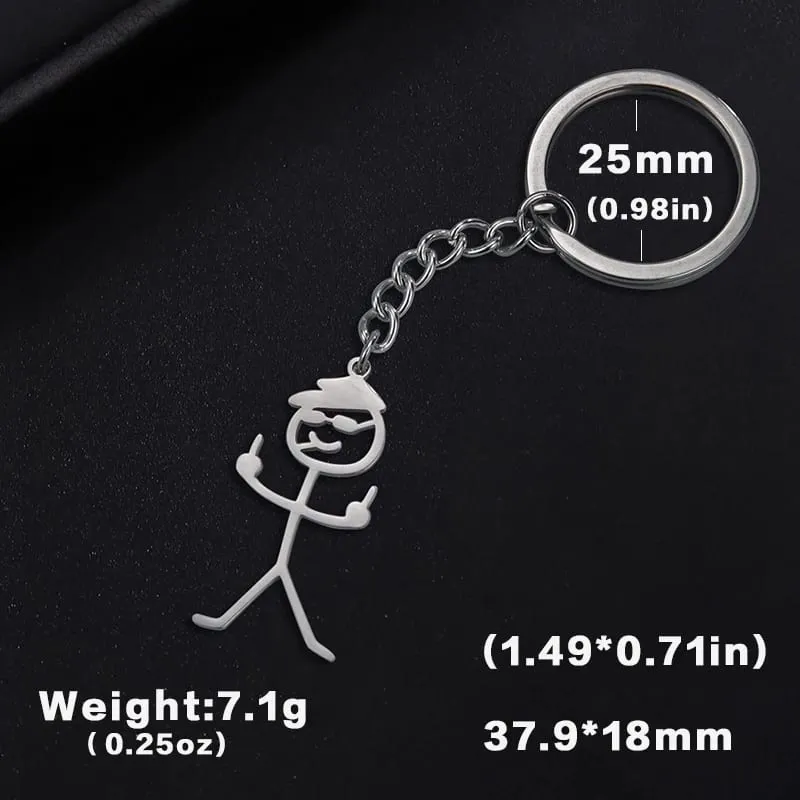 Teamer Funny Middle Finger Stickman Keychain 2026 Cute Trend School Bag Car Key Pendant Couple New Trinket Gift Keyring