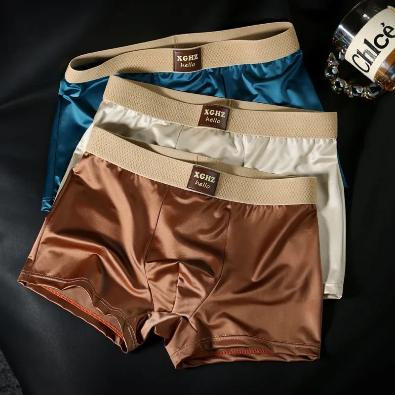 3PCS/Pack Luxury Ice Silk Satin-like Men's Panties Super Soft Boxer Homme Cool Breathable Comfortable Man Underwear Underpants — image 2