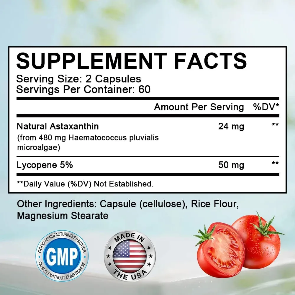 Astaxantina islandese 24 mg + licopene 50 mg Integratore alimentare antiossidante immunitario cuore cervello articolare - 120 Capsule — image 6