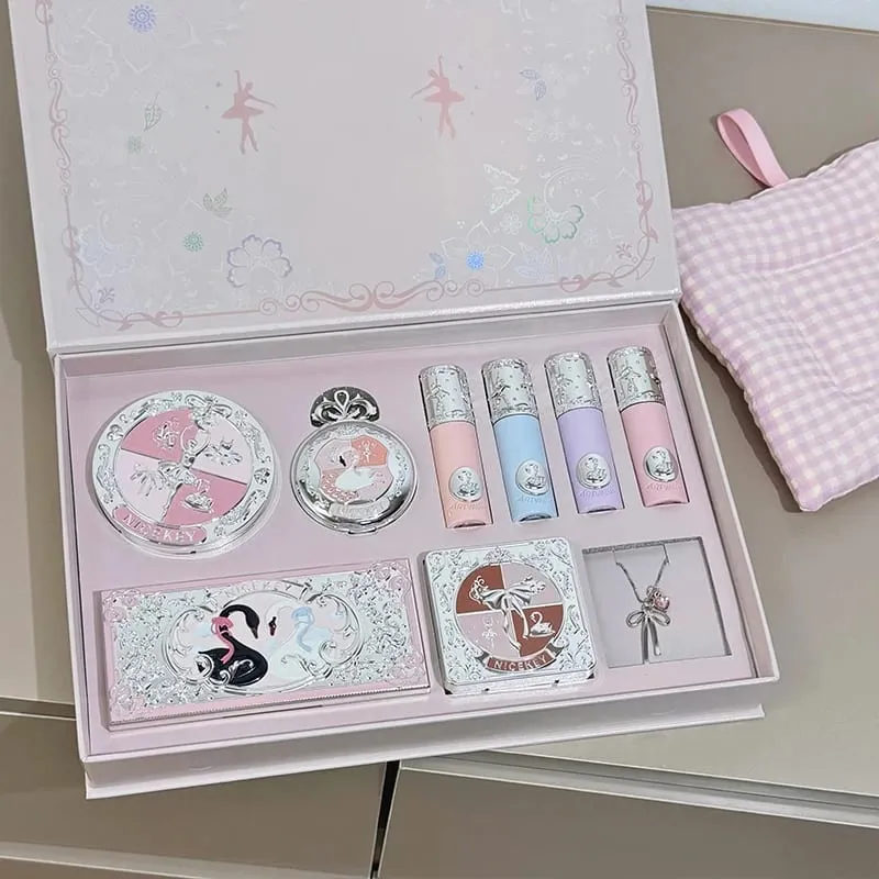 Makeup Kit Include 4 Matte Lipgloss 1 Face Blusher 1 Pressed Powder 1 Eyesshadow Palette 1 Contour Palette With Necklace