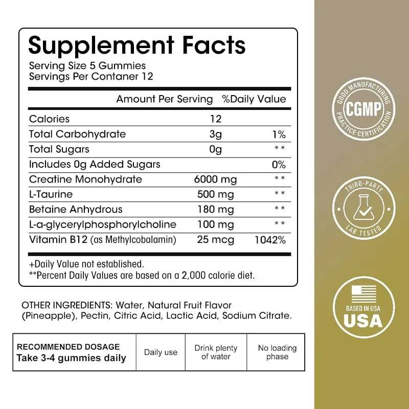 Kexinsh Creatine Monohydrate Gummies 6000mg Sugar Free Chewable Creatine for Muscle Strength Muscle Builder Energy Boost — image 4