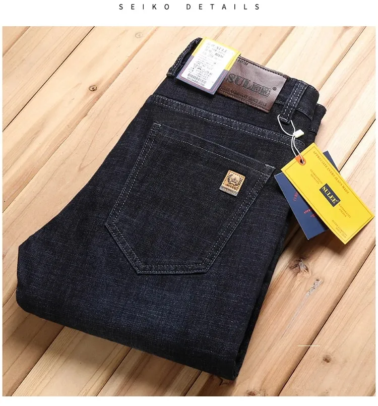 New High Quality Jeans Men's Business Casual Straight Denim Pants Stretch Fashion Classic Work Trousers Blue Black Male — image 10