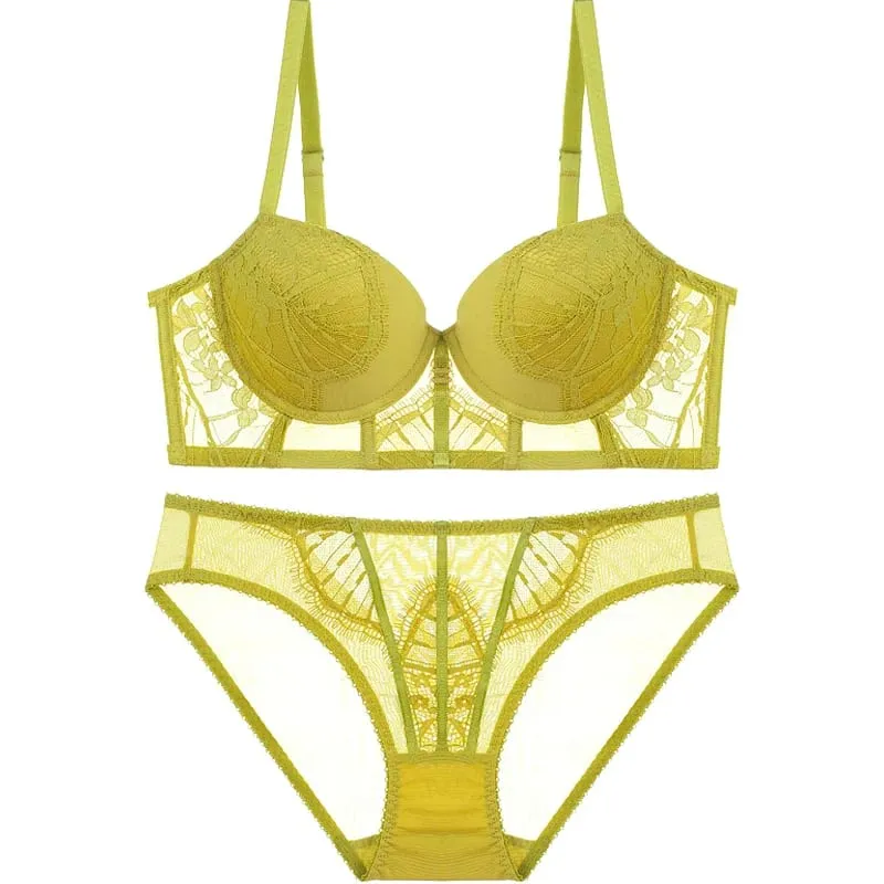 5 Colors Big Size 70-85 ABCD Thicken Push Up Gather Brassiere Women Sexy Underwear Pants Adjustable Lace Female Lingerie Suits