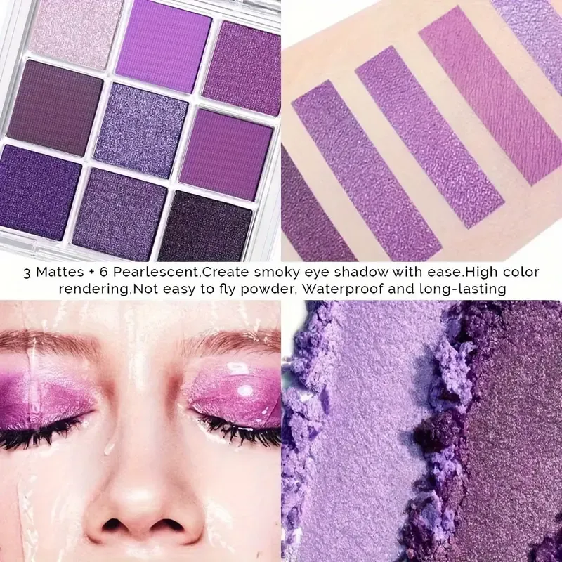 Blossom Purple & Pink Shimmer Eyeshadow Palette - 9 Colors Long-Lasting Waterproof Matte & Shimmer Smoky Eye Makeup Palette — image 3