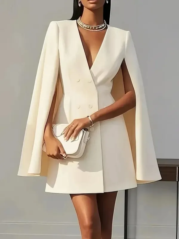 Autumn commuting double-breasted shawl cloak solid colour suit dress women's clothing — image 2