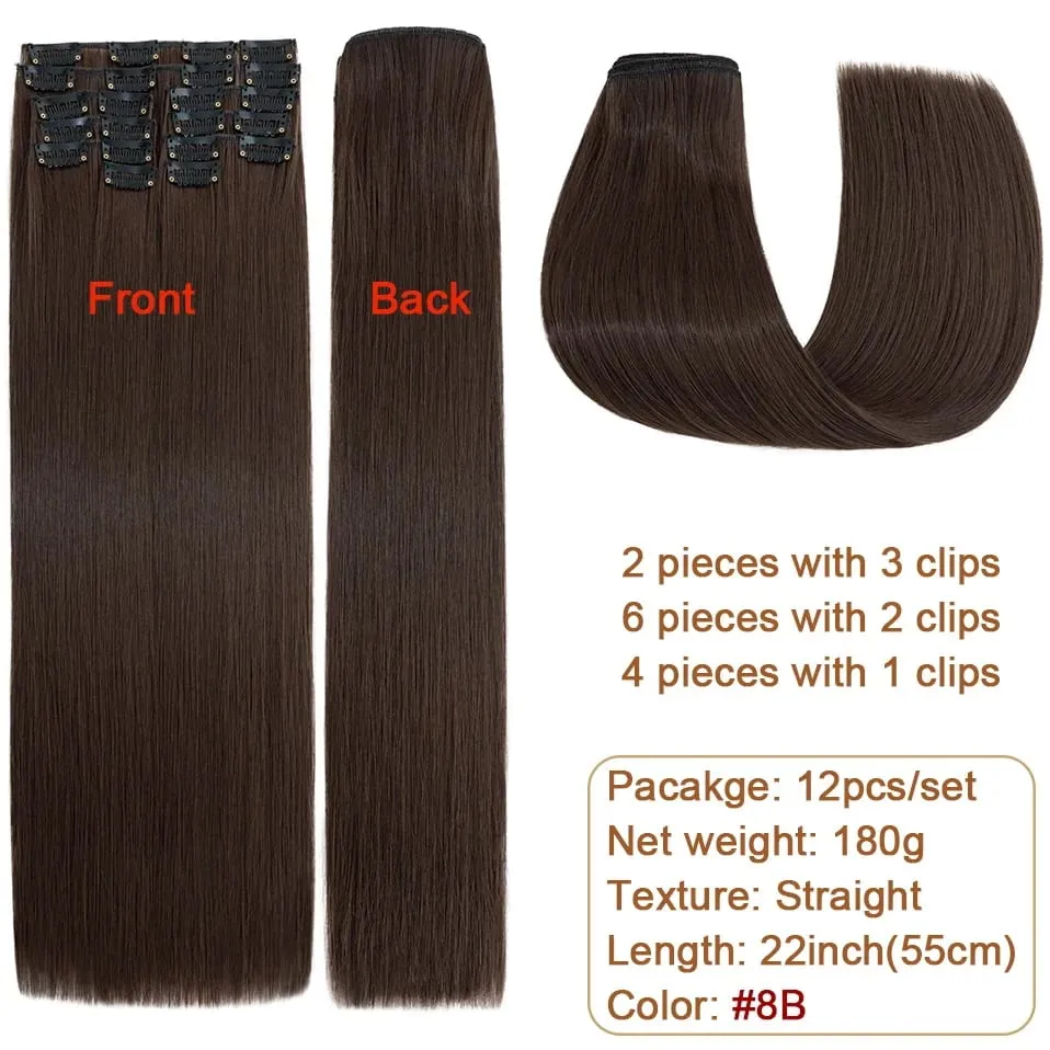 180g Straight Clip in hair extensions 22" 12PCS Hair Extensions for Women Full Head Heat Resistant Synthetic Hairpiece — image 10