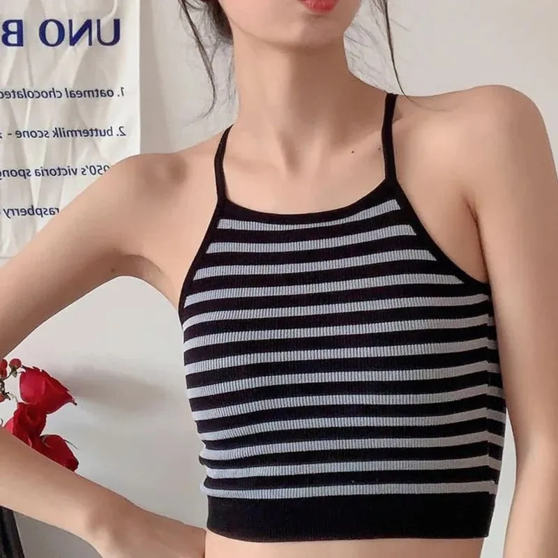 Women Spaghetti Strap Striped Tank Top Sleeveless Backless Summer Y2K Going Out Ribbed Cami Crop Tops — image 3