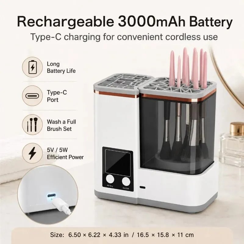 Portable Makeup Brush Cleaning Machine Awtomatikong Washer Dryer 2 Wash Mode 2 Air Dry Mode para sa Beauty Brushes Paggamit sa Paglalakbay sa Bahay — image 4