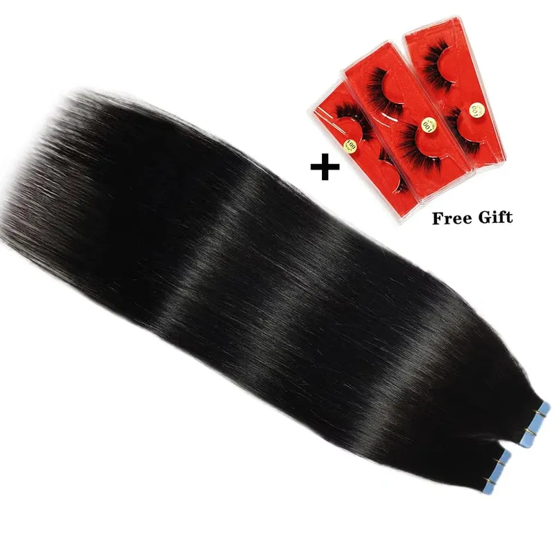 Tape In Straight Human Hair Extensions Brazilian Hair Adhesive Extensions Skin Weft Black Brown 100% Real Human Hair for Women — image 5