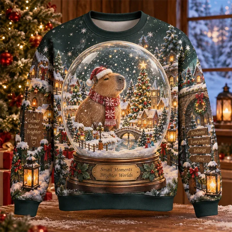 Capybara Christmas Sweater Funny Animal Holiday Graphic Crewneck Xmas Pullover Winter Party Gift Casual Streetwear Festive Top — image 5