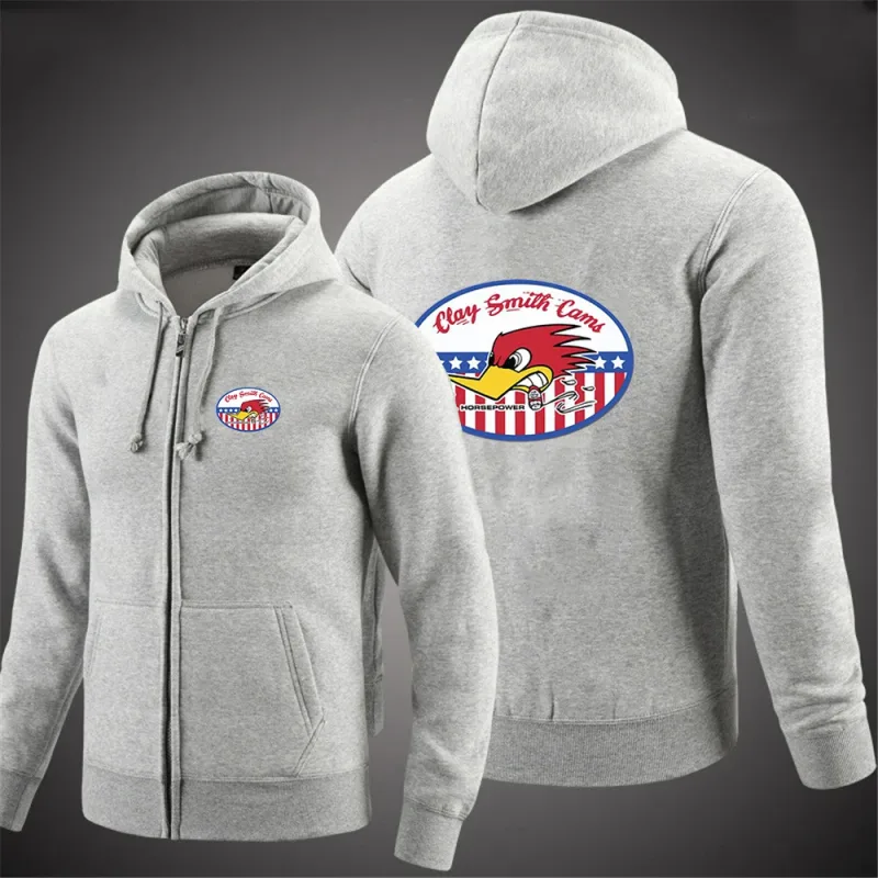 2024 Spring Autumn Men's Mr. Horsepower Clay Smith Cams Logo Print Solid Color Zip Long-Sleeved Streetwear Casual Hooded Hoodies