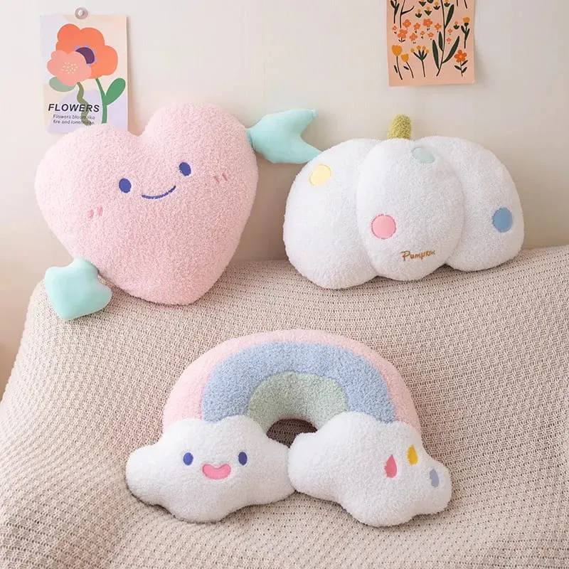 Soft Plush Rainbow Smile Pink Heart Pumpkin Throw Pillow Stuffed Hug Cushion Unicorn Plush Toy Massage Pillow for Girl Bedroom — image 5