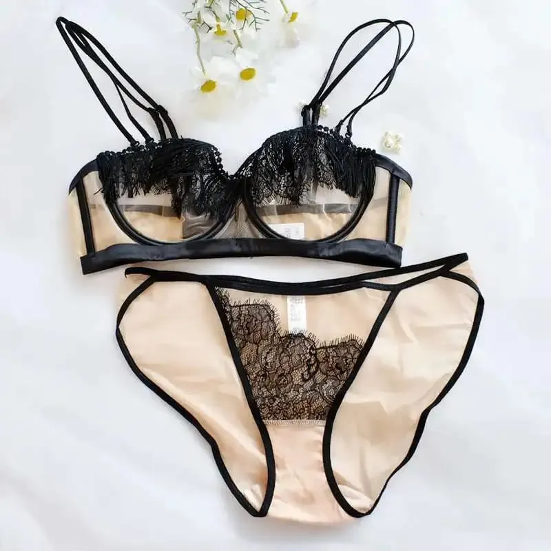 Light Luxury Sexy French Backless Bra Set - Sheer Mesh Minimizer Bralette Ultra-Thin Lace Lingerie Limited Stock Sale — image 12
