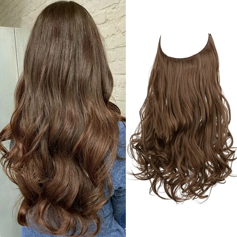 Synthetic No Clip Wave Hair Extensions Ombre Natural Blonde One Piece False Hairpiece Fish Line Fake Hair Piece
