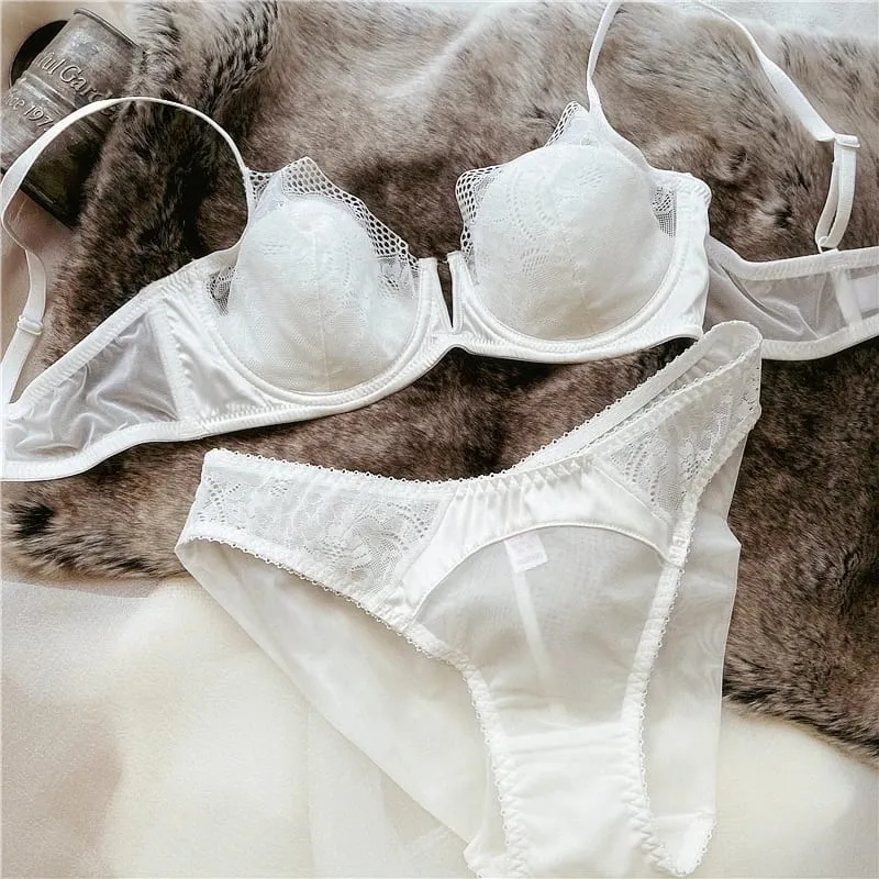 Summer Women Underwear Sexy Lace Deep V Push Up Bra Set Comfortable Underwie Bralette Female Plus Size Thin C D E Cup Lingerie — image 9